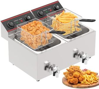 Cobuy 16L Electric Deep Fryer, Fat Fryer with Double Basket, Independent Control Electric Fryer for Home,2500W+2500W | Oil Valve | 8L+8L