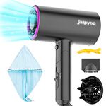 Jazpyne Ionic Hair Dryer-1800 Watts Professional Blow Dryer,3 Heat /Cold Settings + 1 Nozzle + 1 Diffuser + 1 Hair Towel + 1 Hair Clip. Foldable Dryer For Travel,Home,Salon. Safety Upgraded,Black