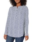 Amazon Essentials Women's Long-Sleeve Woven Blouse, Navy White Leaf Print, M