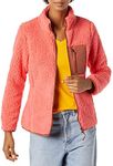 Amazon Essentials Women's Sherpa Long-Sleeve Mock Neck Full-Zip Jacket with Woven Trim (Available in Plus Size), Brown Coral Pink Color Block, Large