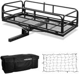 ARKSEN 60" x 25" x 14" Folding Cargo Rack Carrier with Waterproof Cargo Bag & Nylon Net 500 Lbs Heavy Duty Capacity 2 Inch Receiver Luggage Basket Hitch Fold Up for SUV Pickup Camping Traveling