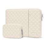 MOSISO Laptop Sleeve Compatible with MacBook Air/Pro, 13-13.3 inch Notebook, Compatible with MacBook Pro 14 inch M3 M2 M1 2024-2021, Square Quilted Vertical Bag with Pocket&Small Case, Sand