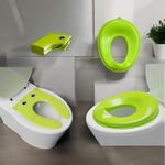 TECHHARK® Baby Potty Training Toilet Seat 2 Pcs Combo for Boys and Girls Kids, Non-Slip with Splash Guard, Fits Round & Oval Toilets, Free Includes Storage Hook (Green 'n' Green)