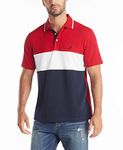 Nautica Men's Short Sleeve 100% Cotton Pique Color Block Polo Shirt, Nautica Red, X-Large