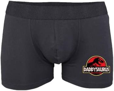 Daddysaurus Mens Black Boxers - Father's Day Dad Daddy Father Husband Dinosaur Jurassic T-Rex Film Cinema Movie Gift Present, Black Prime, L