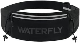 WATERFLY Running Belt Fanny Pack: Breathable 3 Pocket Waist Bag for Men Women Workout Exercise Fitness Phone Holder Fits ALL Phones - Runner Marathon Jogging Race Belt With Bib Clip Black