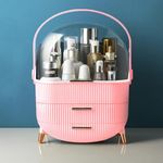 ALOXE Cute Makeup Cosmetic Organizer Box with Drawer Storage | Plastic Storage Organizer Box for Women(Pink)