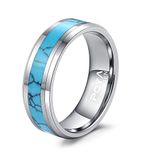 POYA Men's 8mm Turquoise Tungsten Carbide High Polished Band Rings (10)