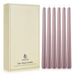 Pickood New Burning Formula Unscented Dripless 12-Inch Taper Candles Set of 12 - Rose Gold, for Wedding, Dinner - Smokeless, Long Burning - Hand Poured, Colored Tall Candlesticks - Oro Rosa