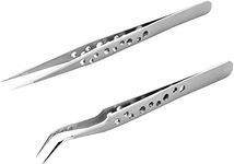 PagKis Precision Sharp Needle Nose Pointed Tweezers for Ingrown Hairs, Splinters, Ticks & Glass Removal - Best for Eyebrow Hair, Facial Hair Removal (Pack of 2, Silver - Straight & Curved)