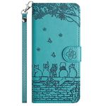 Aisenth Case for iPhone XR (6.1 inch), Embossed Cute Cats, Butterfly, Flower PU Leather Magnetic Wallet Flip Case Protective Cover with Stand function, Card Slots (Turquoise)