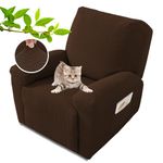 XINEAGE 4-Piece Recliner Covers Stretch Jacquard Recliner Chair Slipcover The Newest Design Soft Recliner Protector with Pocket for Kids and Pets, Washable Furnature Protector, Coffee