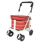 Walk and Rest Shopping Trolley With Seat (Hand Assembled Ready To Use) (Red)