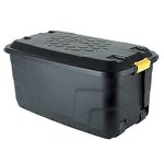 Strata Heavy Duty Storage Case with Lid and Wheels 110 Litres, 77 x 42 x 54 cm - Black