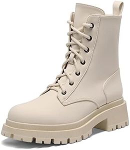 DREAM PAIRS Stivali Anfibi Donna Cerniera con Lacci Silhouette Comoda Chiusura Lampo Fodera Calda Suola Interna Beige SDMB2203W-E Taglia 37 (EUR)