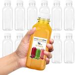 Juice Bottles with Caps for Juicing & Smoothies, Reusable Clear Empty Plastic Bottles with Caps, 16 Ounce Drink Containers for Mini Fridge, Juicer Shots, Small Water Bottles Bulk 16 oz (12 Pack)