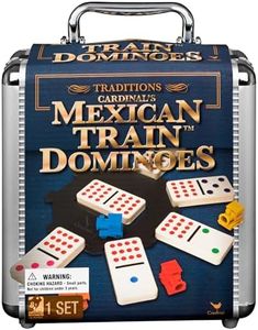 Spin Master Games, Mexican Train Dominoes Set in Aluminum Carry Case, Includes Colorful Trains for Fun-Filled Family Game Night, for Kids & Family, 2-8 Players, for Ages 8 & Up