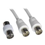 15M 15 Metre Long Aerial Coaxial Fly Lead Cable - Male to Male with Female coupler