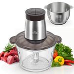 Bear 2L+1.8L 600W Electric Food Processors & Chopper with Glass Container and 304 Stainless Steel Container, 2 Speed Settings, 4 Stainless Steel Blades for Chopping Meat, Baby Food, Fruit, Vegetable