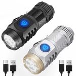 2Pcs Three-Eyed Monster Mini Flash Super Power Flashlight, Pocket Flashlight, Thumb Flashlight Mini Flashlights, Multi-Functional Mini Pen Clip Flashlight Light Steel High Lumen Rechargeable LED Torch