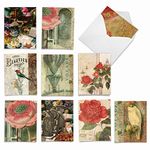 Vintage Note Cards with Envelopes (Box of 10), Blank 'Secret Garden' Stationery Featuring Garden Scenery, All Occasion Greeting Cards for Weddings, Baby Showers, Holidays M6727OCB