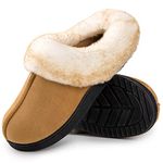 HomeTop Women's Classic Microsuede Memory Foam Slippers Durable Rubber Sole with Warm Faux Fur Collar (7-8 M, Brown)