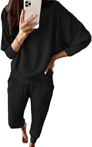 PRETTYGARDEN Women's Fall Fashion Outfits 2 Piece Sweatsuit Solid Color Long Sleeve Pullover Long Pants Lounge Set, Black, Large