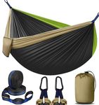 Double Camping Hammock, Two Person Hammocks with 2 Tree Straps(16+2 Loops), Portable Lightweight Hammock with 210T Nylon Parachute for Backpacking, Outdoor, Beach, Travel, Hiking, Gear - Black Kaqi