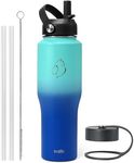 BUZIO Insulated Water Bottle Fits in Cup Holder, Double Wall Vacuum Insulated Tumbler with Straw Lid, Stainless Steel Leak-proof Travel Cup Keeps Cold for 48H and Hot for 24H, 32oz, Caribbean Blue