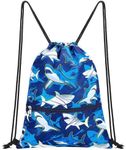 WAWSAM Shark Drawstring Backpack for Kids - Gym DrawString Bag for kids Swim Bag Boys Sports Draw String Bag Waterproof Beach Sport Gym String Bags with Zipper Pocket Cinch Backpack for Boys