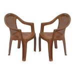 Nilkamal Mid Back Chair with Arm CHR2051 | Chair for Living Room, Bed Room, Kitchen, Office Room, Outdoor| 100% Polypropylene Stackable Chair | (Pear Wood, Set of 2)