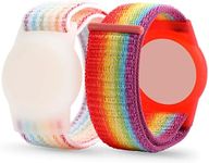 Air tag Wristband Kids(2 Pack), Nylon Air tag Bracelet for Kids Compatible with Apple Air tag, Air tags Protective Cover with Strap Holder Lightweight Elastic Watch Band for Kids, Elders (Rainbow)