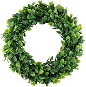 Bhappy Boxwood Wreath 15 inch Artificial Greenery Wreath Indoor Front Door Home Hanging Wall Window Wedding Party Decor