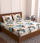 DECOREZA Cotton Feel All Around Elastic Premium Fitted Bedsheets, Elastic Fitted Bedsheets King Size with 2 Pillow Covers, Size - 72 x 78 x 8 Inches, Green Floral