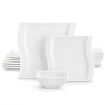 MALACASA Plates and Bowls Sets, 12-Piece Ivory White Square Dinnerware Sets for 4, Porcelain Dishes Set with Dinner Plates, Dessert Plates and Bowls, Kitchen Plate Bowl Set, Series Flora