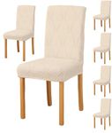 Styleys Stretch Jacquard Dining Chair Cover Removable Washable Dining Room Chair Cover Protector Seat Slipcover (Pack of 6, Ivory, JYMC7)