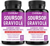 (2 Packs) Soursop Graviola Capsules 9450 mg - Soursop Graviola, Elderberry, Turmeric Curcumin - 4 Months Supply