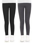 JOCMIC Girls Fleece Lined Leggings Winter Thermal Trousers Pants Thick and Warm Pack of 2 Black/Grey, 11-13 Years, Tag 170