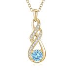 LOCIBLO March Birthstone Necklaces for Women 925 Sterling Silver Infinity Pendant 18K Gold Plated Blue Synthetic Aquamarine Necklace Jewellery for Her, 16"+2"