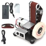 Electric Belt Sanding Machine, Mini Belt Sander Electric Knife Edge Sharpener Sanding Machine Belts Adapter Polisher Kits Mini Bench Grinder 7 Adjustable Speed (UK 3 Pin Plug Upgrade)