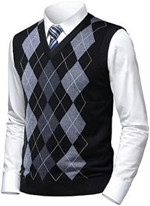 Herothorn Mens Argyle Sweater Vests Classic V-Neck Sleeveless Pullover Grey Black Knitwear Nice Tank Tops for Dad Husband, A-black, XX-Large