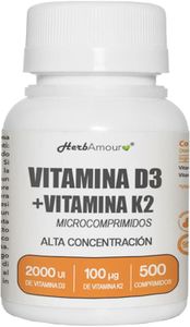 VITAMINA D3 K2 (Suministro por 1 año y 4 meses) 500 Micro-Comprimidos de Alta Dosis y Absorción I Vitamina D3 50 μg 2.000 U.I. + Vitamina K2 100 μg | Sin Gluten, Lactosa, Azúcares y Soja