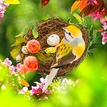 BERFUTALL-Nest Natural Bird Nest Kit includes Artificial Twig Nest, Fake Foam Feather Birds, Foam Eggs Ornaments for Crafts Home Party Decor (CX)