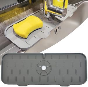 Kitchen Faucet Sink Splash Guard, Silicone Water Catcher Mat – Sink Draining Pad Behind Faucet, Grey Rubber Drying Mat for Kitchen & Bathroom Countertop Protect