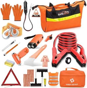 MateAuto Car Emergency Kit, Vehicle Emergency Kit for Women, Men and Teens, Car Safety Kit Roadside with Jumper Cables, Tow Strap, Car Cigarette Lighter, First Aid Kit, Safety Hammer