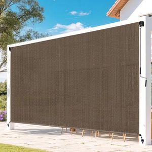 Zephyr Place Outdoor Roller Shades for Patio, Mocha 10' W x 8' H Cordless Patio Shades Roll Up Outdoor Blinds with Splicing Design, 90% UV Protection for Porch Gazebo Pergola