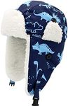 Toddler Winter Hat Baby Winter Hat Sherpa Lined Baby Hat Fleece Warm Trapper Hat Toddler Hat Kids Winter Hat Infant Hats, Blue Dinosaur