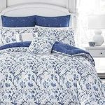 Laura Ashley Luxury Ultra Soft Comforter, All Season Bedding Set, Stylish Delicate Design for Home Décor, Cotton, Blue, Queen