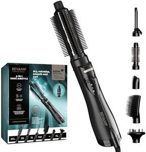 REVAMP Hot Air Styler - 6 in 1 Multi Style, Rotating Hair Dryer Brush for Volumising Blow Dry, Hair Styler for Waves and Curls, Straightening, Smoothing, Quick Blow Dry Brush x 6 Attachments