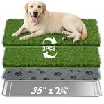 Dog Grass Pad with Tray Large, 35" x 24" Stainless Steel Dog Litter Box with 2 Premium Grass Pads & Reusable Pee Pad - Durable, Rust-Proof, Easy Clean Dogs Toilet for Large Dogs Indoor Outdoor Use